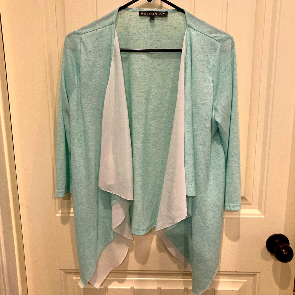 Mint/white open layered cardigan